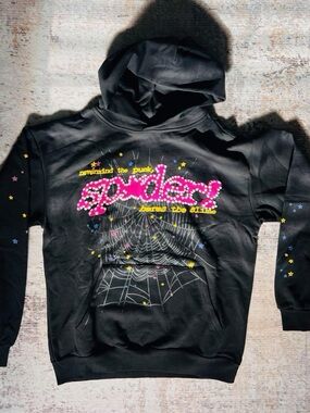 Kids Black 'Spiders' Graphic Hoodie - Youth Pullover Sweatshirt